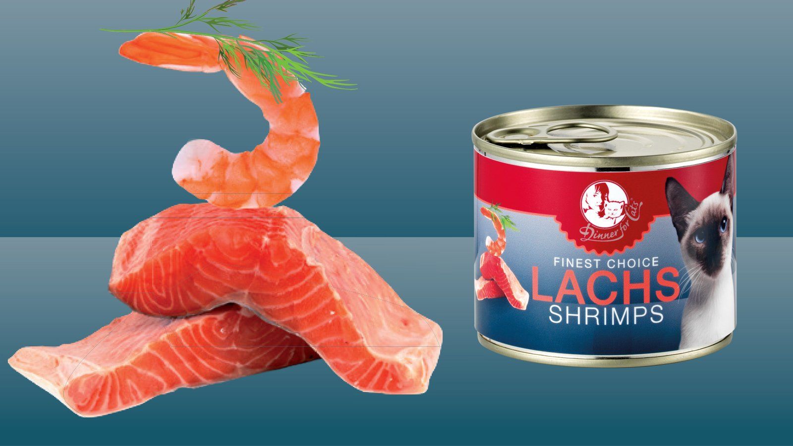 Das Bild zeigt das Dinner for Cats Fines Choice Lachs & Schrimps