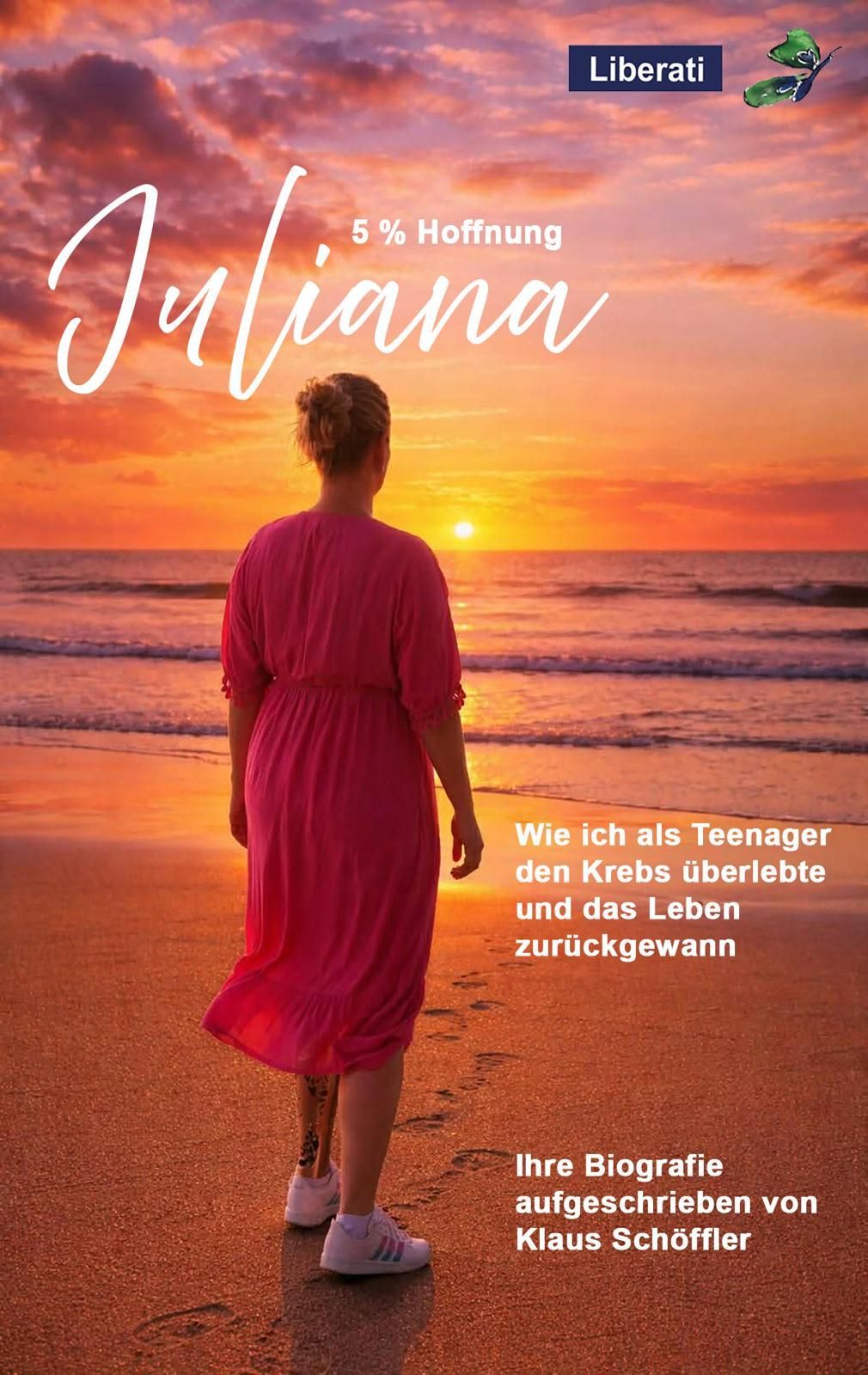 Mit 14 die Diagnose auf Knochenkrebs. Gibt es einen Weg zurück ins Leben? Ja, auch mit einer Prothese reist sie um die ganze Welt. Juliana steht am Strand. Das linke Bein eine Prothese.