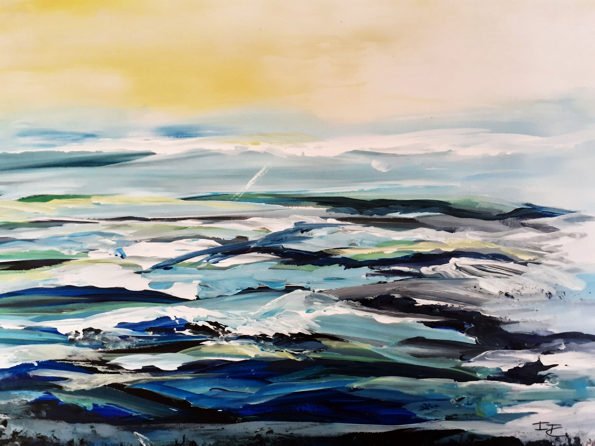 Acrylique réalisée avec pinceau et morceau de carton...