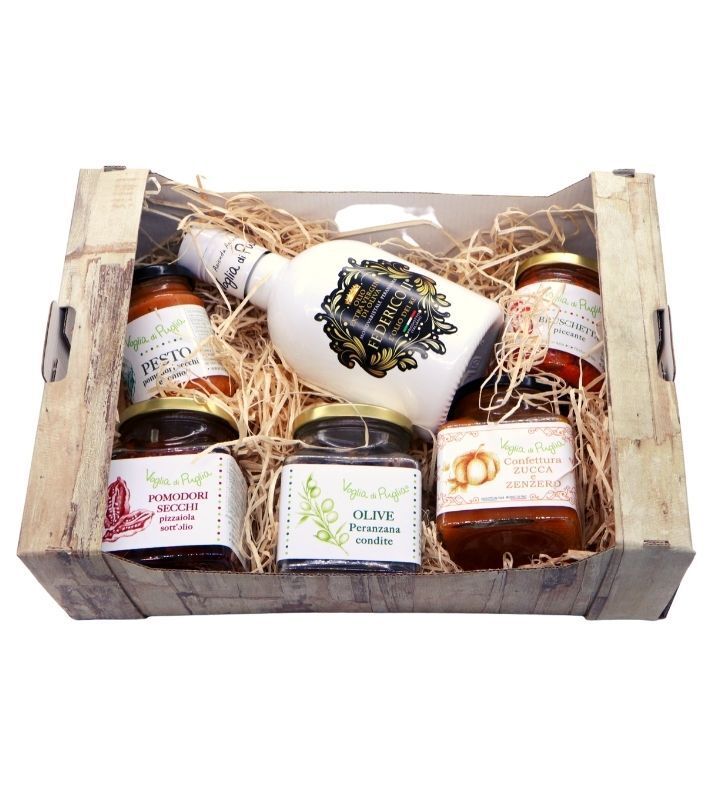 Cesto gourmet Natalizio Prodotti Tipici Artiginali in Olio Extra Vergine d'oliva