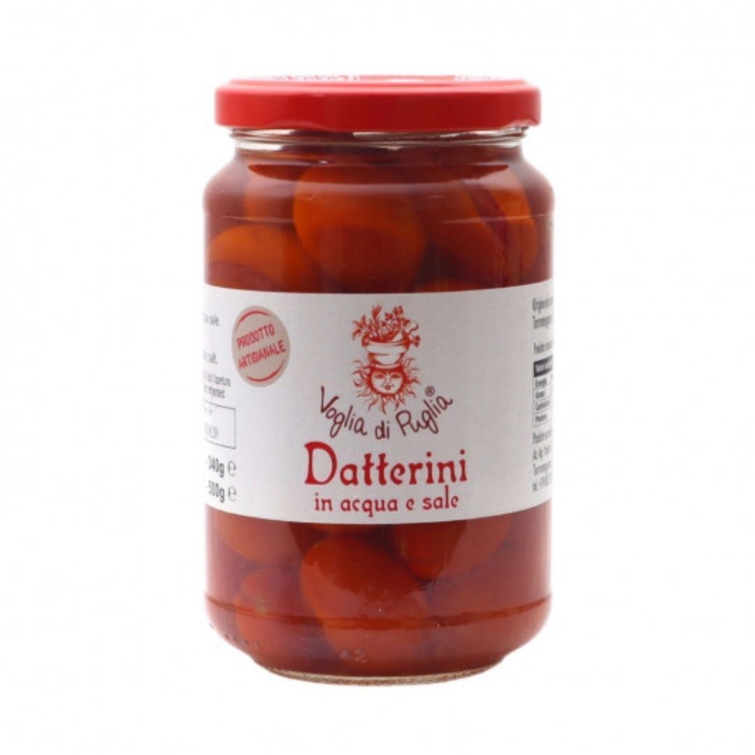 Voglia Di Puglia Datterini Rossi Artigianali In Acqua E Sale Confezionato Con Metodi Tradizionali Senza Conservanti Gluten Free 300 Grammi