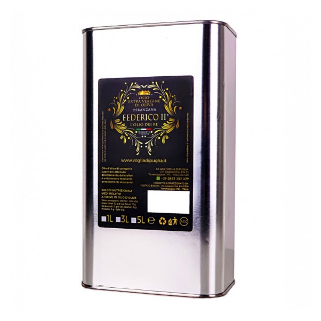Voglia Di Puglia Olio Extra Vergine Di Oliva Monovarietale Peranzana Da Olive Italiane Latta 5 Litri