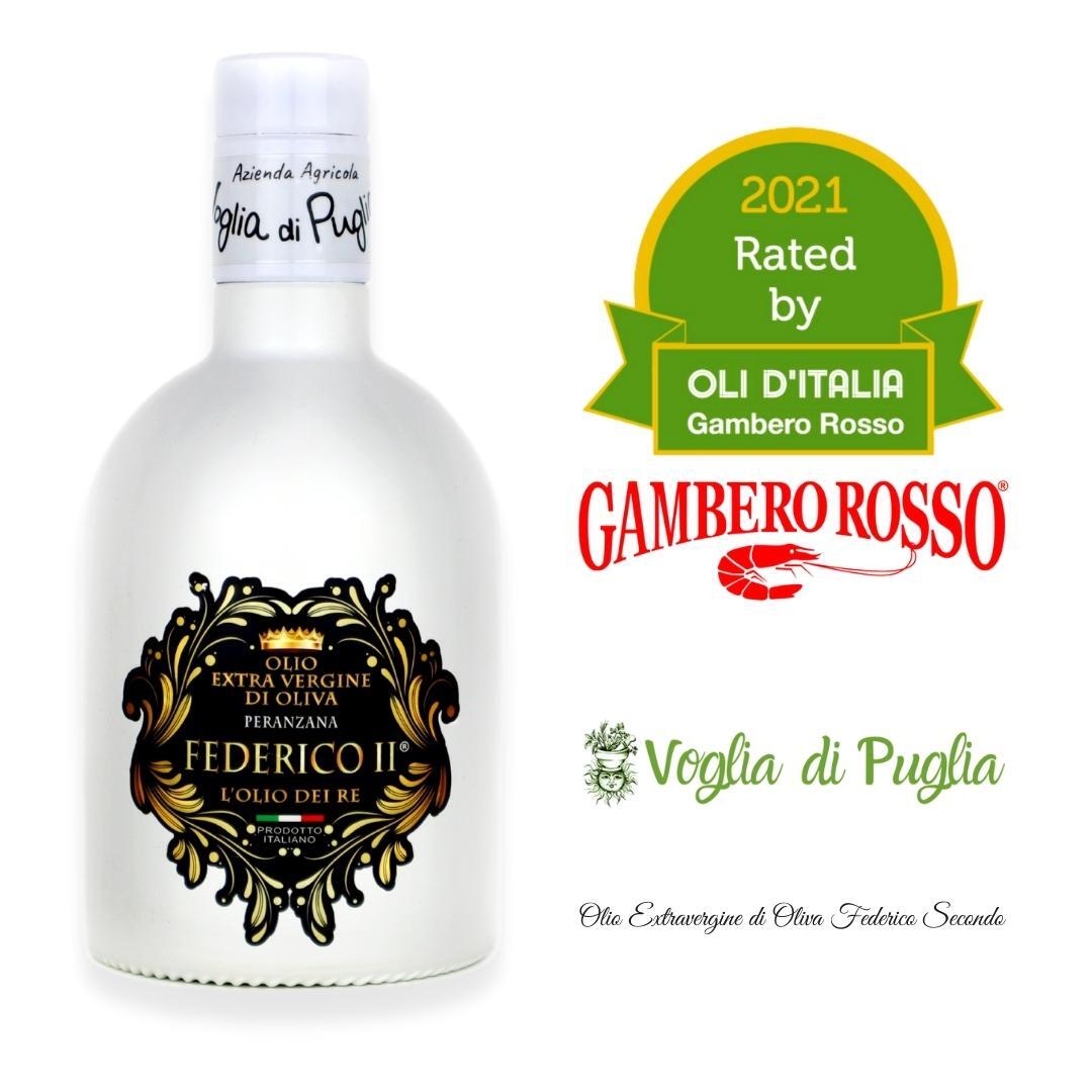 Il Gambero Rosso riconosce la qualità del nostro olio extravergine di oliva biologico di Peranzana Federico II premiandolo con un importante riconoscimento, l'inserimento nella guida Oli D'Italia Gambero Rosso 2021. Appartenere alla famiglia dei migliori oli italiani e al mondo è una grandissima soddisfazione . Continueremo a lavorare impegnandoci ogni giorno per migliorare costantemente la qualità del nostro olio extravergine di oliva Peranzana nel rispetto della natura e non solo. Grazie il team Voglia di Puglia Il Gambero Rosso riconosce la qualità del nostro olio extravergine di oliva biologico di Peranzana Federico II premiandolo con un importante riconoscimento, l'inserimento nella guida Oli D'Italia Gambero Rosso 2021. Appartenere alla famiglia dei migliori oli italiani e al mondo è una grandissima soddisfazione . Continueremo a lavorare impegnandoci ogni giorno per migliorare costantemente la qualità del nostro olio extravergine di oliva Peranzana nel rispetto della natura e non solo. Grazie il team Voglia di Puglia