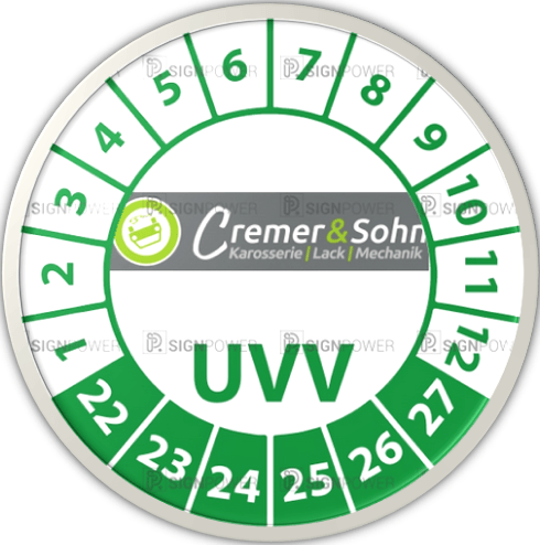 Grüne UVV Plakette nach DGUV 70