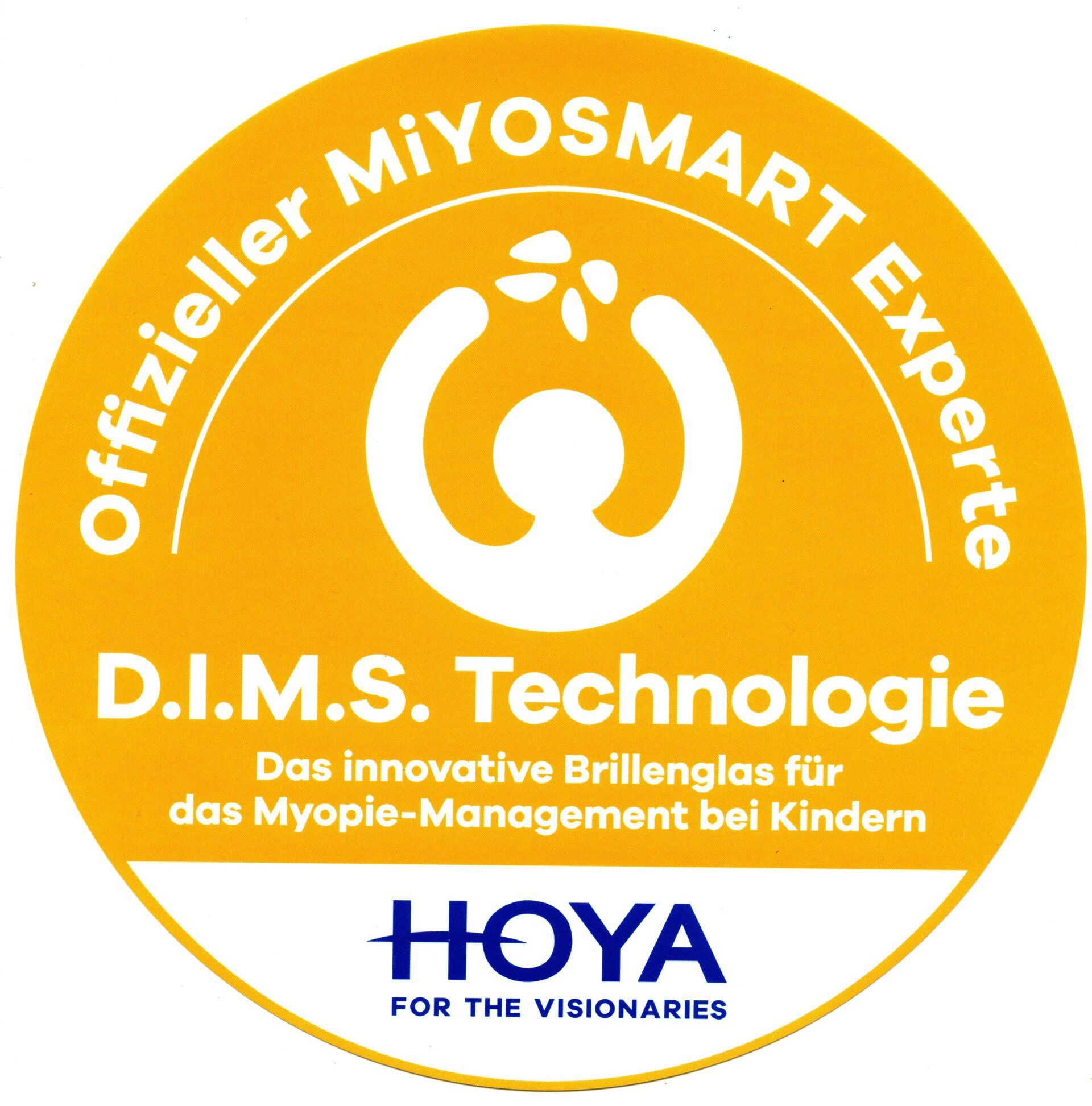 D.I.M.S. Technologie Brillenglas für Myopie Management bei Kindern MiYosmart Experten Siegel Hoya
