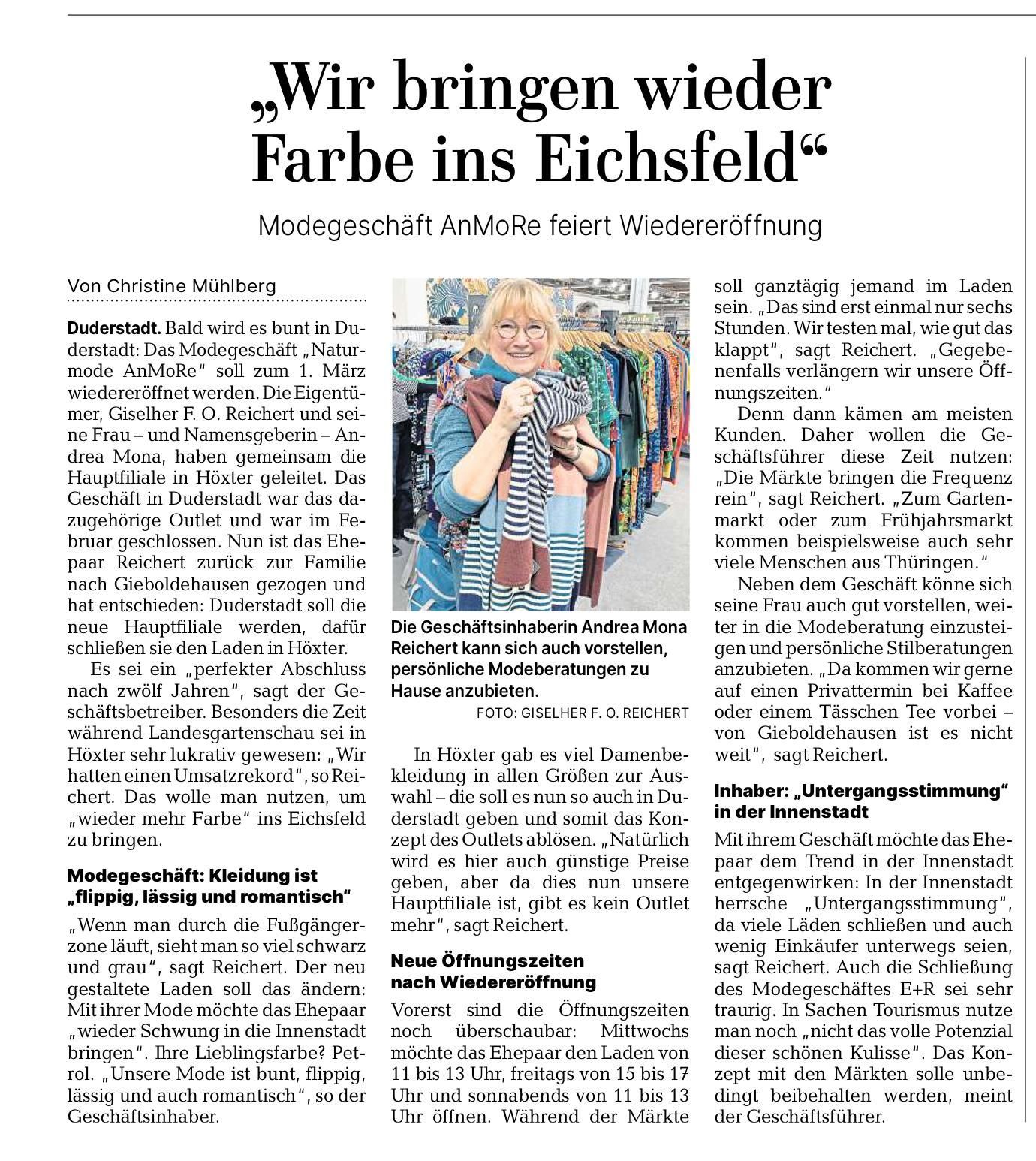 Naturmode Anmore Artikel Eichsfelder Tageblatt