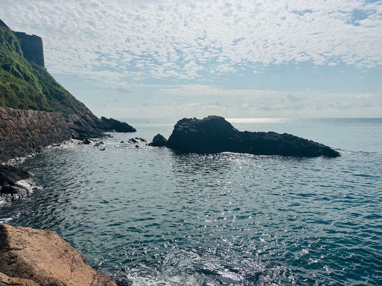 Gorey harbour Jersey, sea, rocks