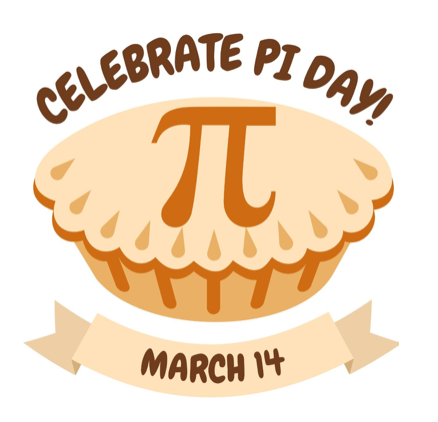 picture of a pie with the pi symbol on it. words say celebrate pi day, march 14.