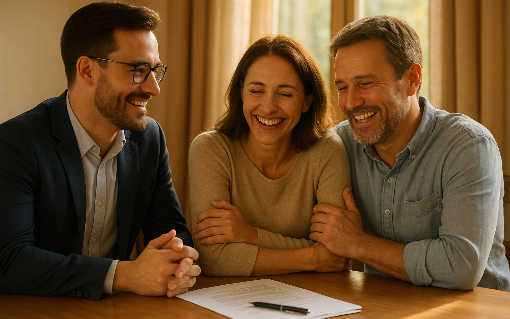 Famille sereine après un regroupement de crédits réussi