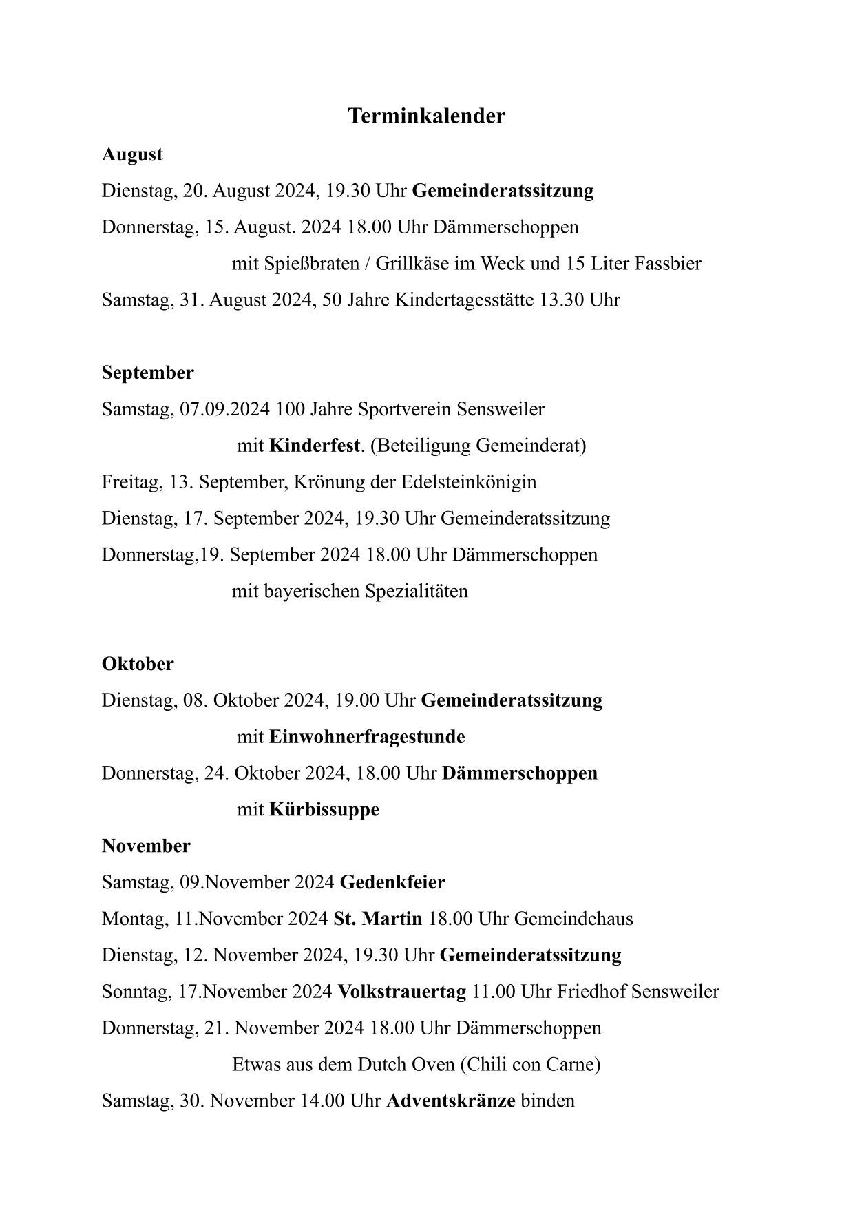 Termine der Gemeinde 2024