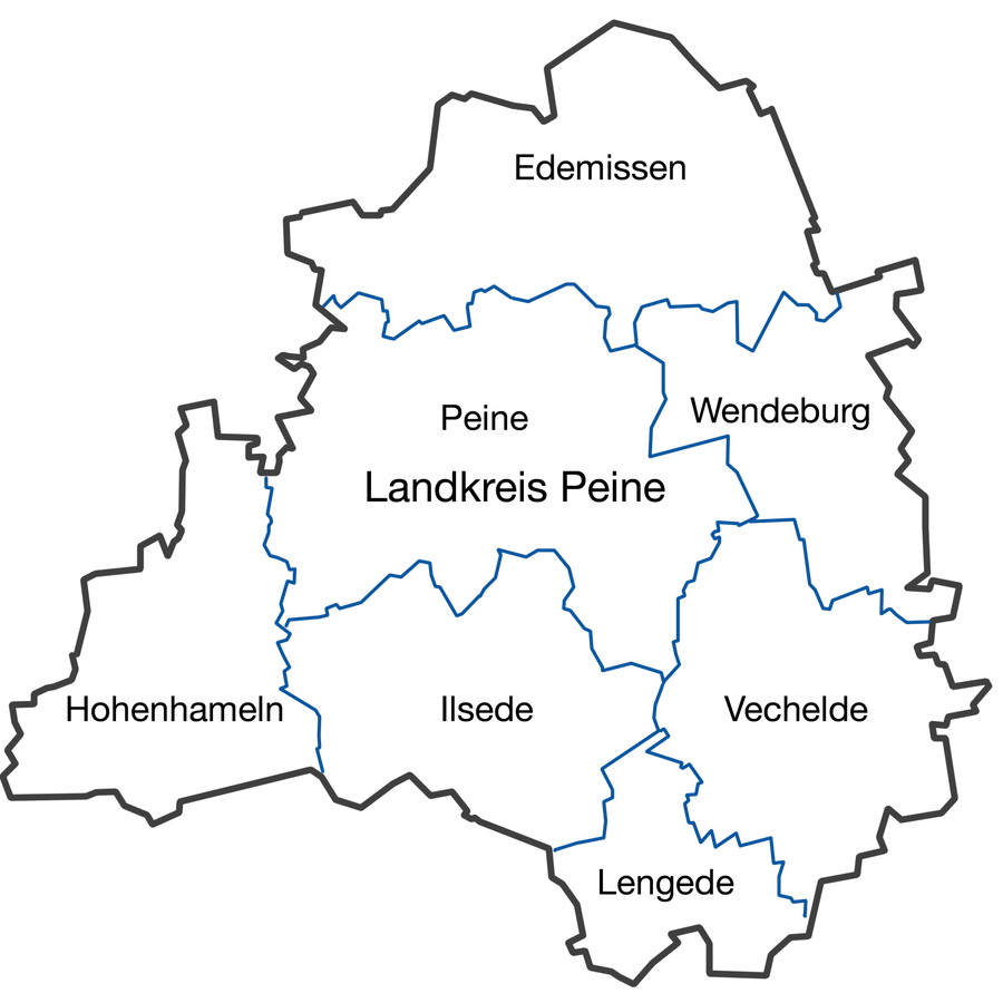 Landkreis Peine mit Wahlbezirken und  Kommunen