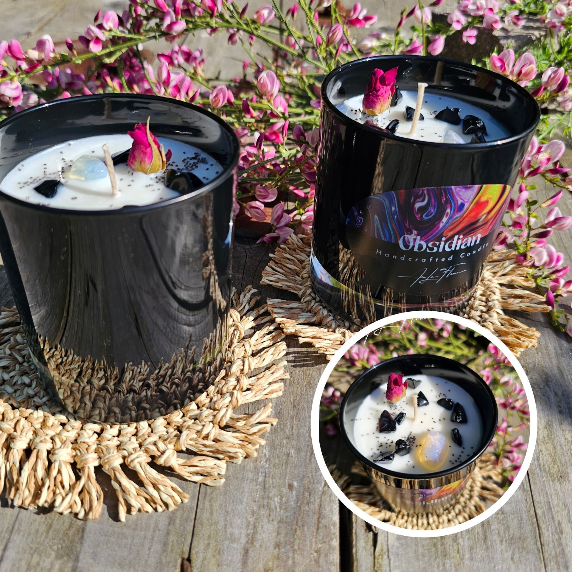 Duftkerze Obsidian Mystic Moments AmLaFlame Duftkerze Mystic Moments mit Obsidian und Opal besondere Kerzen