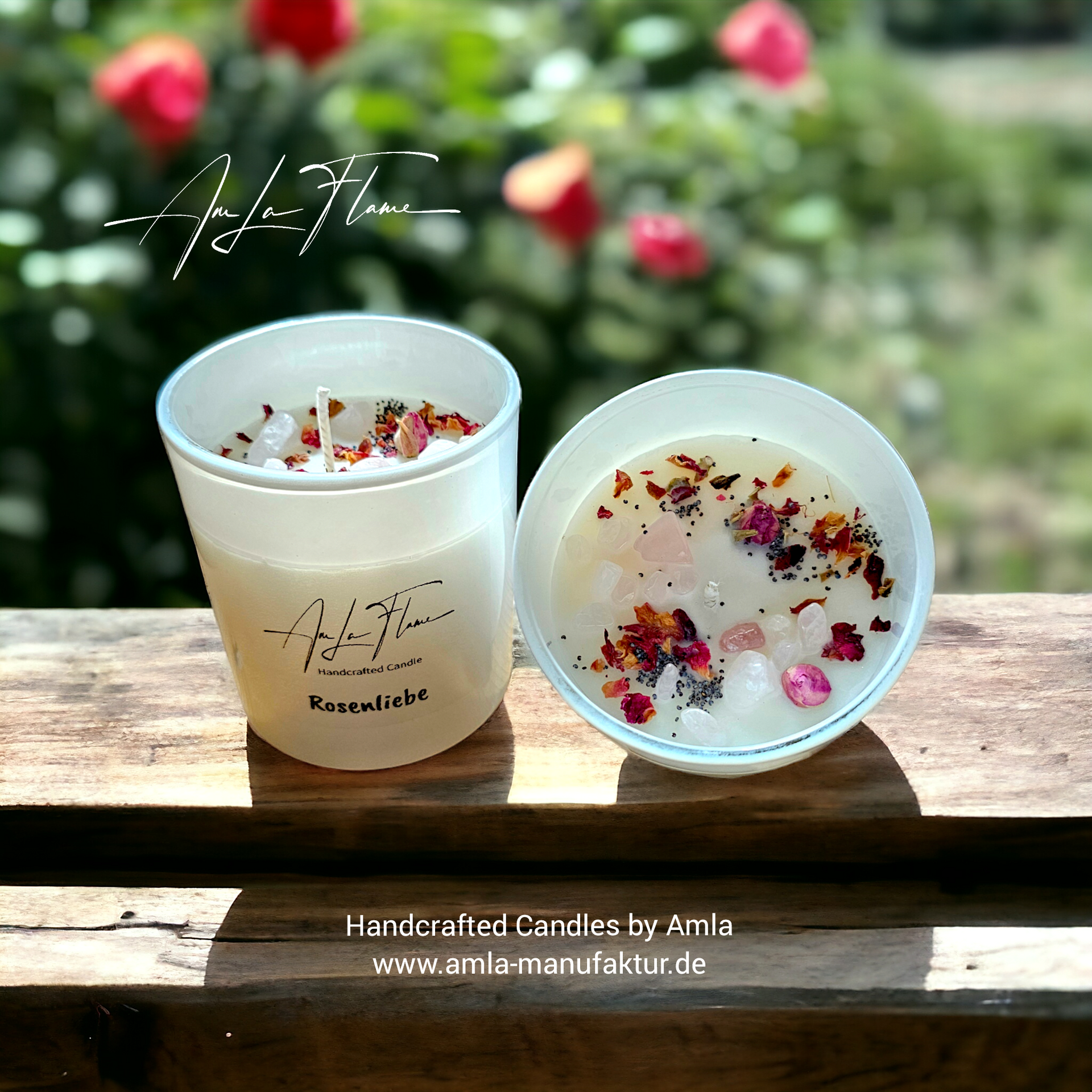 Duftkerze Rosenliebe mit Rosenquarz Duftkerze Rosenliebe mit Rosenquarz