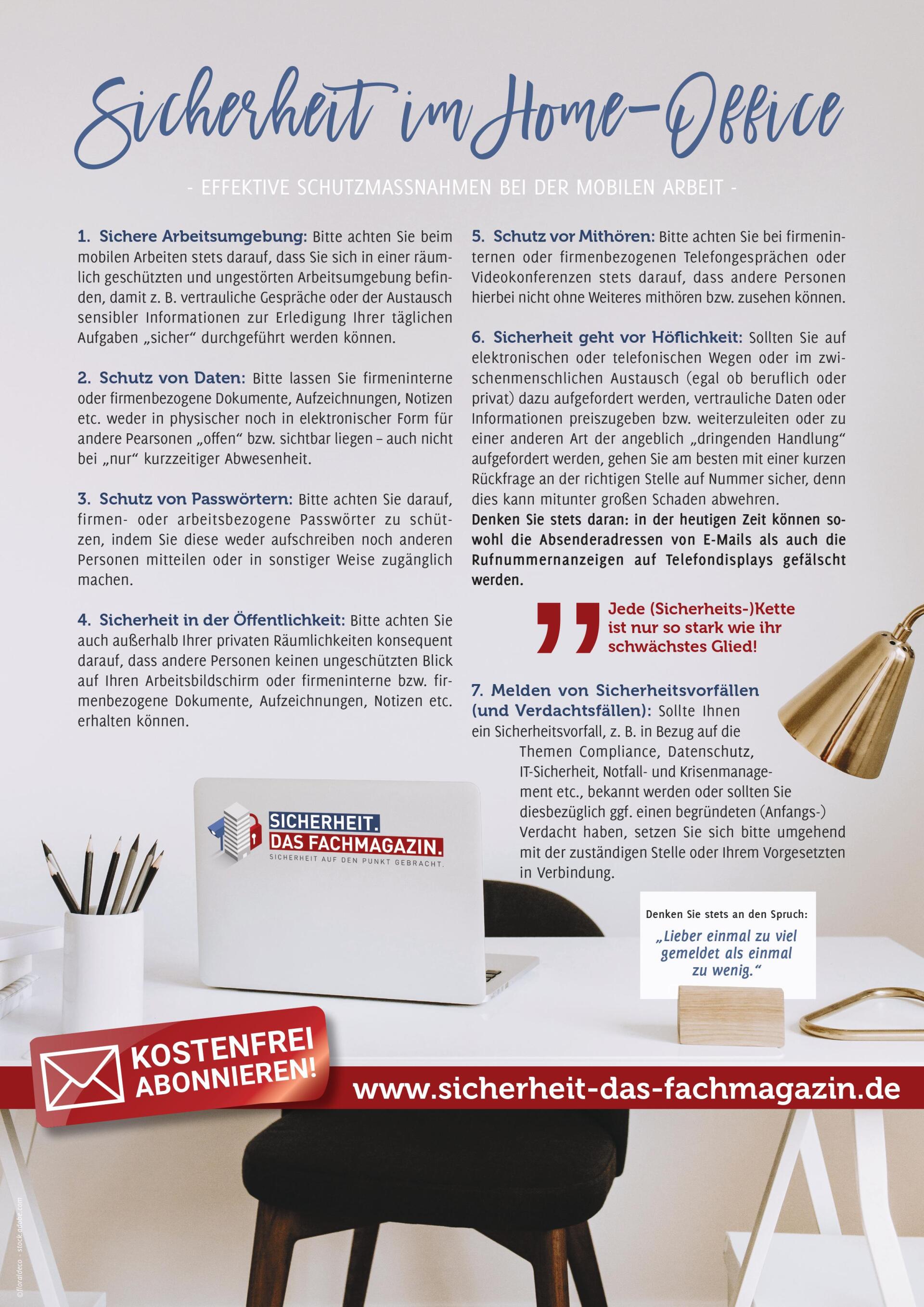 Handout - Sicherheit im Home-Office (SICHERHEIT. Das Fachmagazin.) Handout - Sicherheit im Home-Office (SICHERHEIT. Das Fachmagazin.)