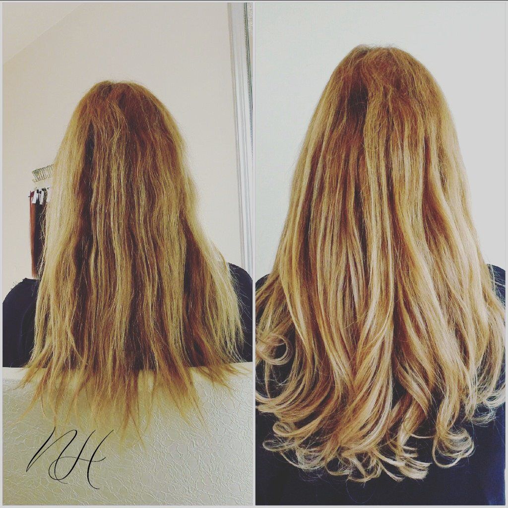 Haarverdichtung blond gewellt vorher nachher Bilder
