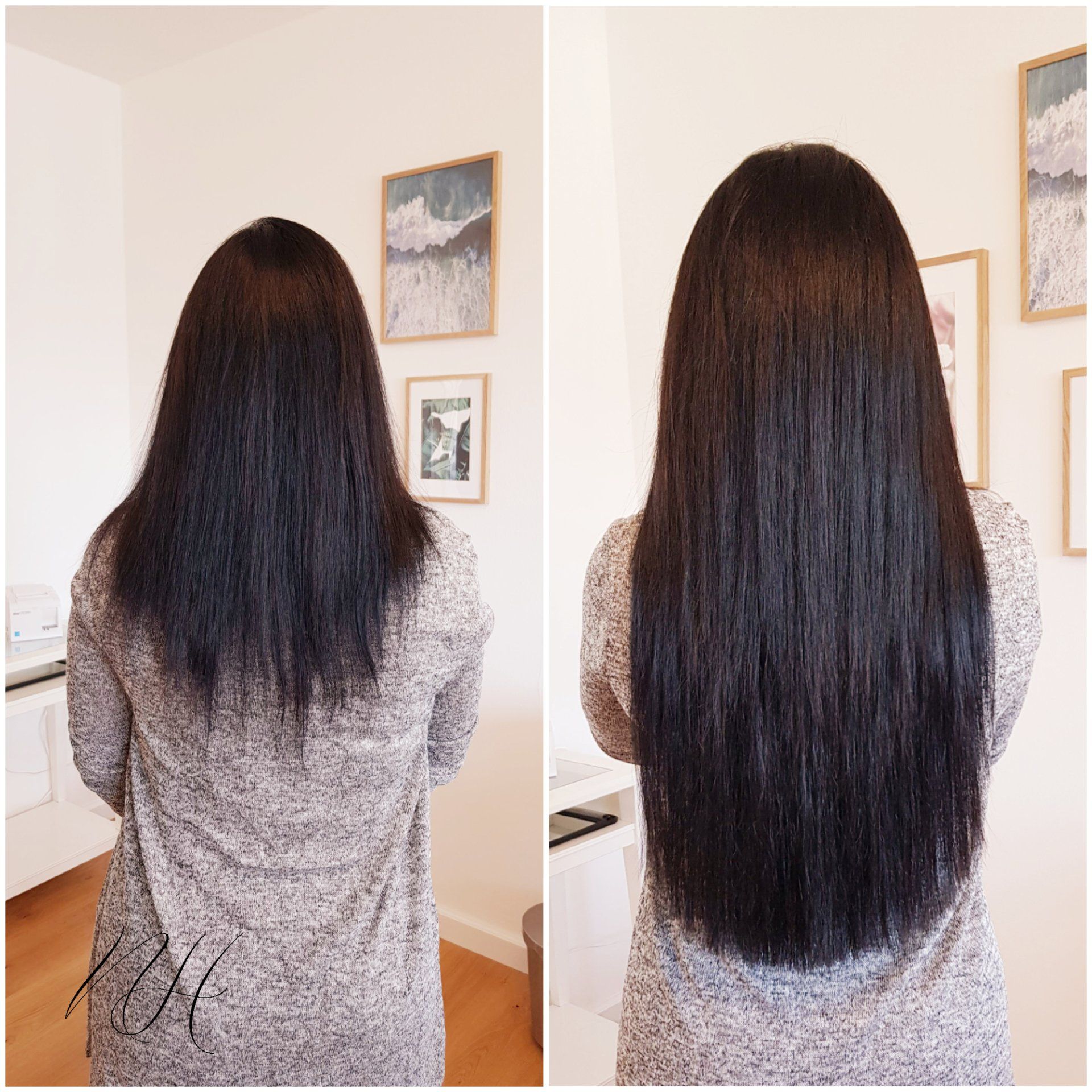 Haarverlängerung vorher nachher schwarz 99 Strähnen