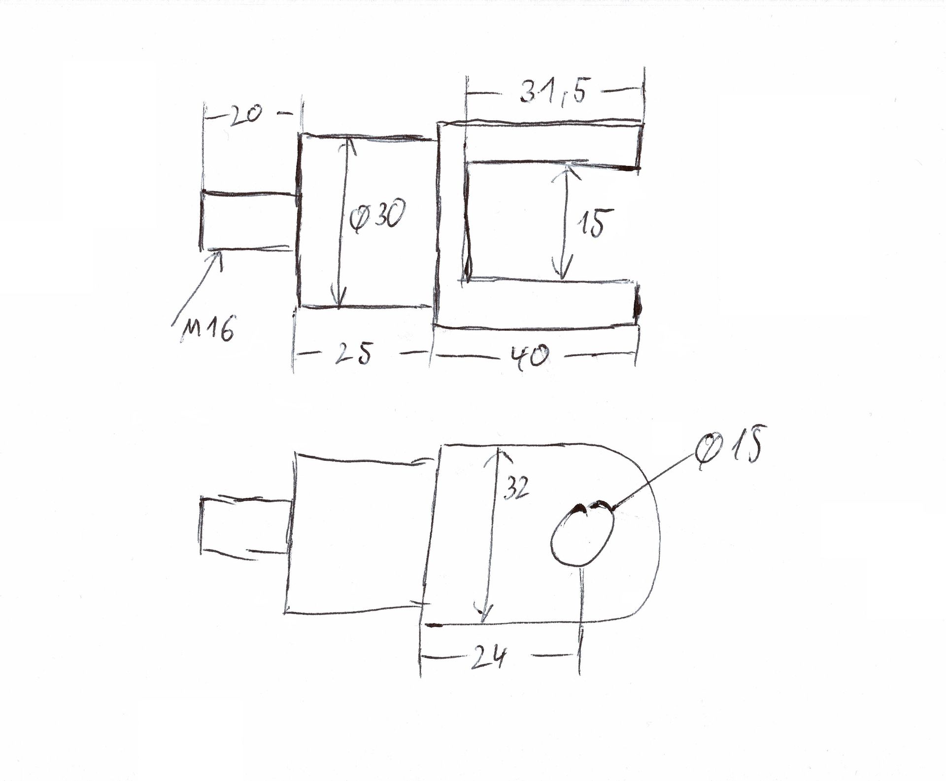 Die Handskizze einer Achsgabel bildet die Grundlage für die 3D-Konstruktion.