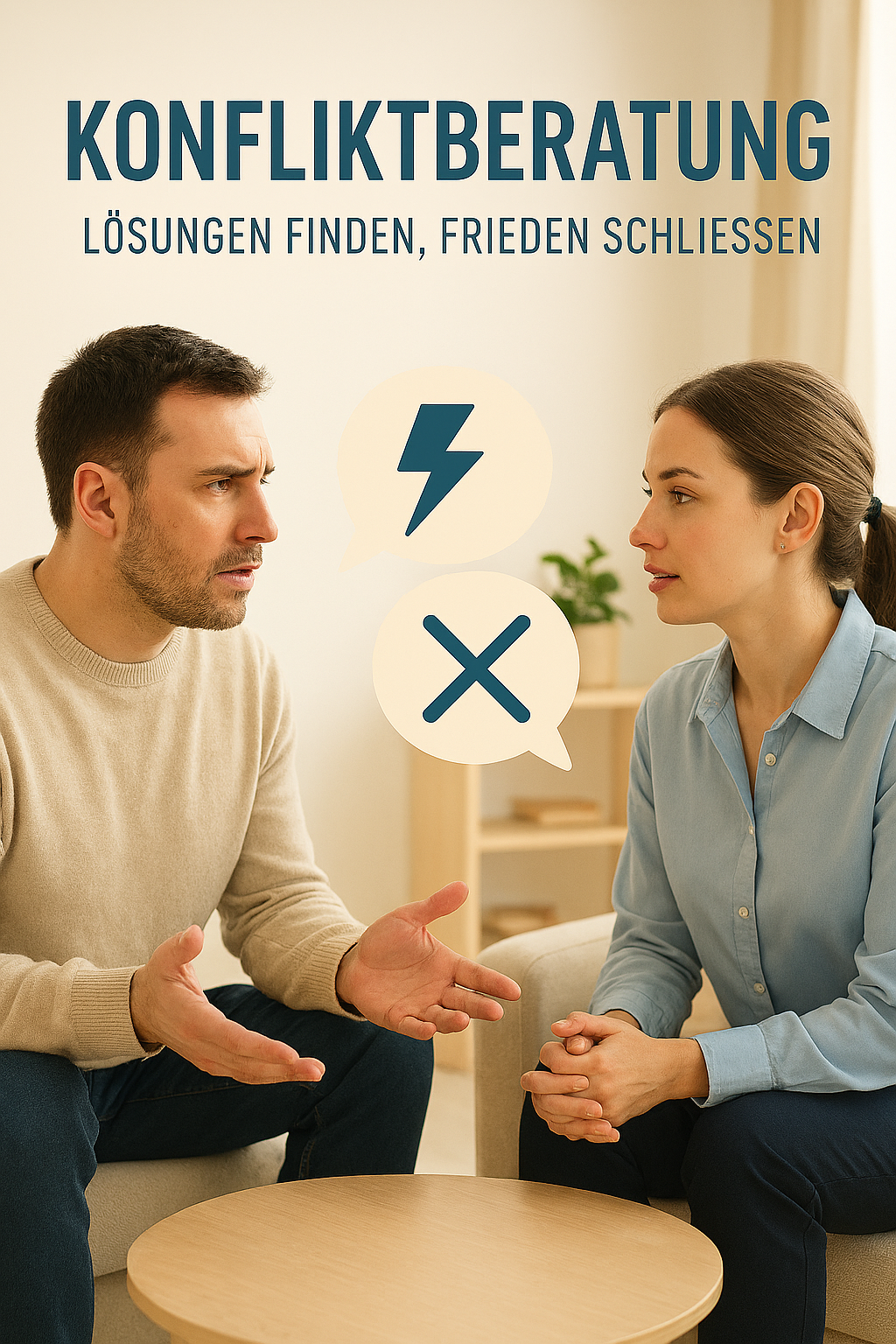 „Konfliktberatung per Videoanruf – drei Personen im harmonischen Austausch über persönliche und berufliche Herausforderungen“