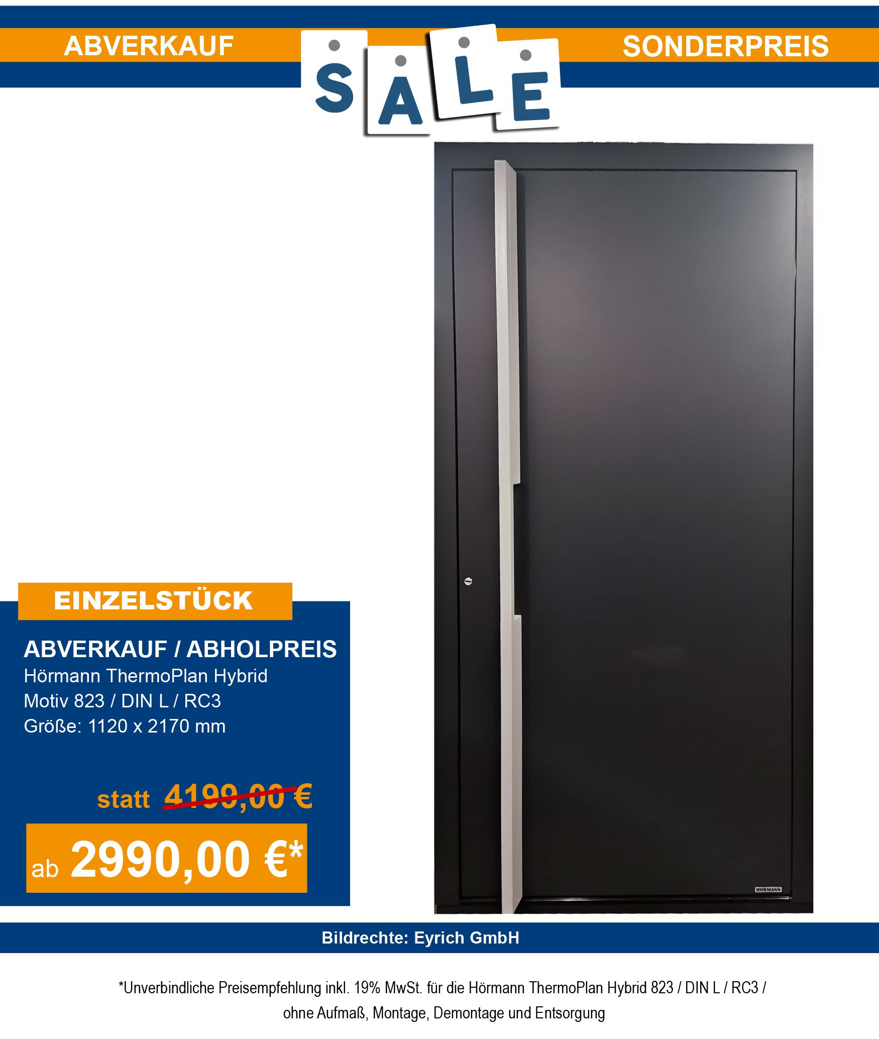 Hörmann Haustür ThermoPlan Hybrid Aluminium Aluminiumhaustür Motiv 823 DIN L Abverkauf Sonderpreis Einzelstück Ausverkauf Schnäppchen billig günstig Angebot billiger Sonderpreis RAL 7016 anthrazitgrau Feinstruktur Bodenschwelle schwarz 2-teilige Bänder Schloss S5-Comfort Sicher Hörmannversprechen 5Schlüssel