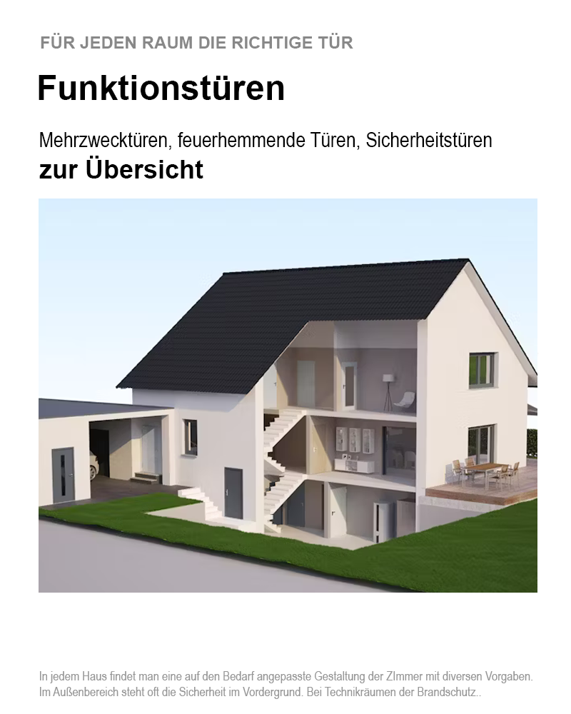 Funktionstüren für mehr Sicherheit und Design
Hochwertige Funktionstüren für jedes Zuhause
Individuelle Funktionstüren nach Maß
Funktionstüren mit Schallschutz und Wärmedämmung
Funktionstüren für Gewerbe und Privatkunden
