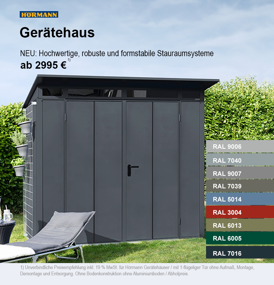 Gerätehaus aus Holz oder Kunststoff kaufen
Hochwertige Gerätehäuser für Garten und Terrasse
Maßgefertigte Gerätehäuser für jede Größe
Robust und wetterfest: Gerätehaus Angebote
Gerätehaus mit Platz für Gartengeräte und mehr