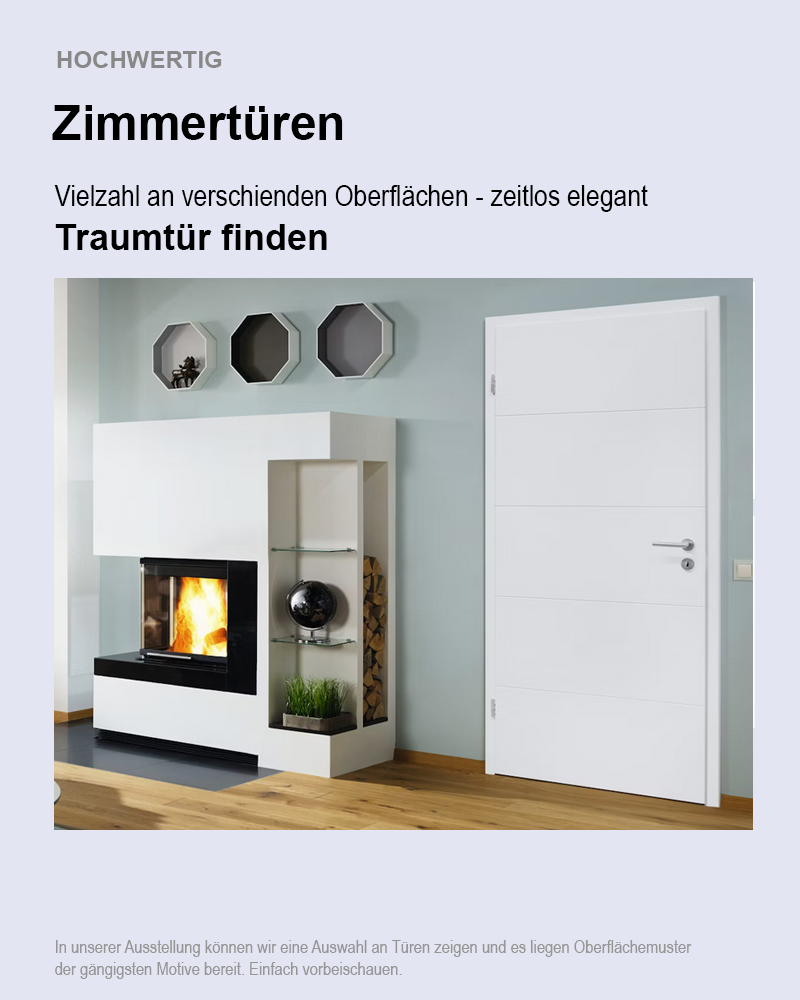 Zimmertüren kaufen: moderne Designs und Qualität
Schallschutz Zimmertüren für Zuhause
Stilvolle Zimmertüren nach Maß bestellen
Hochwertige Zimmertüren inkl. Einbau
Robuste Zimmertüren aus Holz und Glas