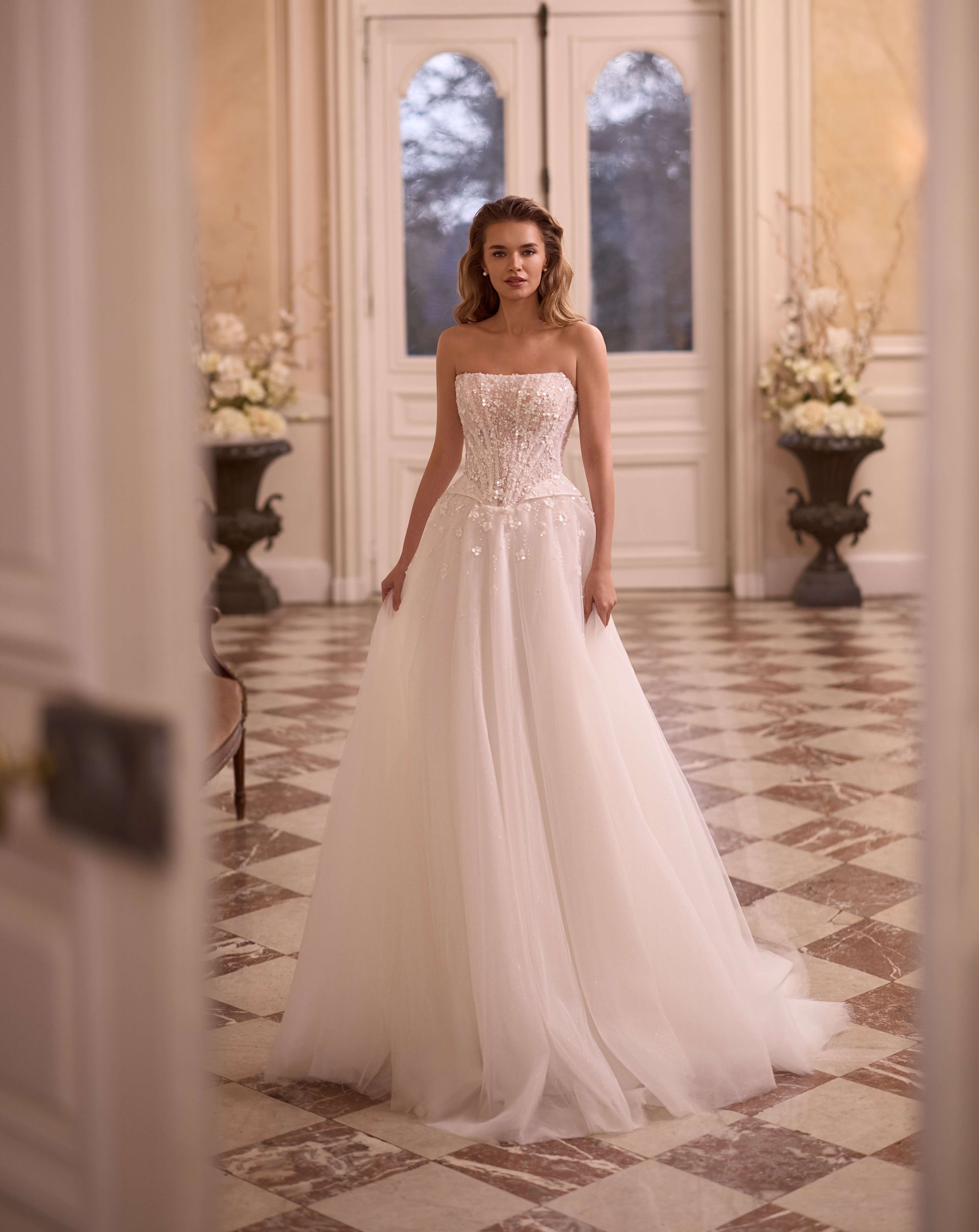 Ophyra S10228 BEADED Pearls and Crystals A-line BRIDAL GOWN SELESTIA PARIS
