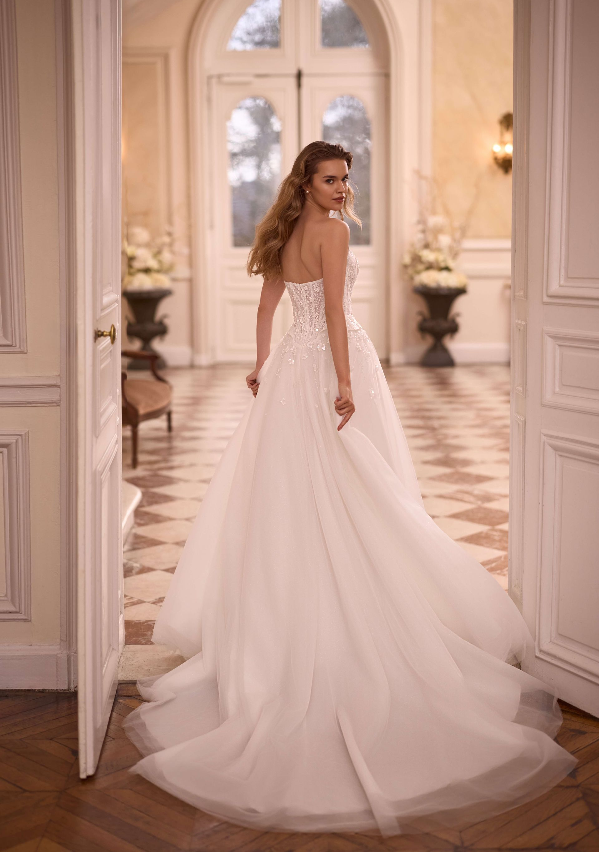 Ophyra S10228 BEADED Pearls and Crystals A-line BRIDAL GOWN SELESTIA PARIS