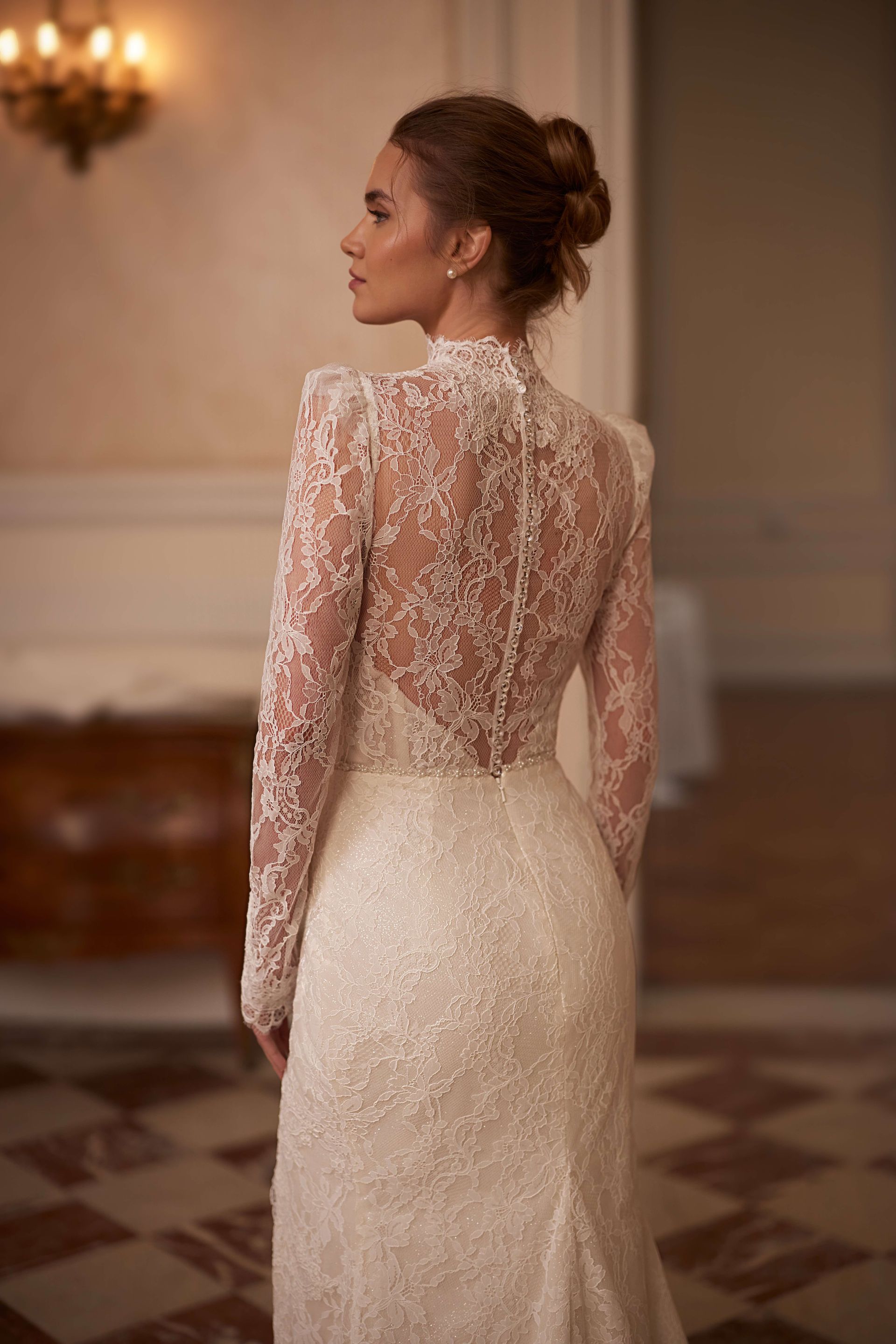 Darilya S10235 PRINCESS Mermaid lace slit BRIDAL GOWN satin skirt LONG TRAIN SELESTIA PARIS