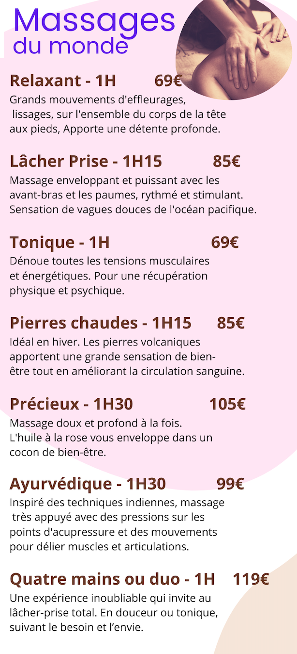 massages tarifs