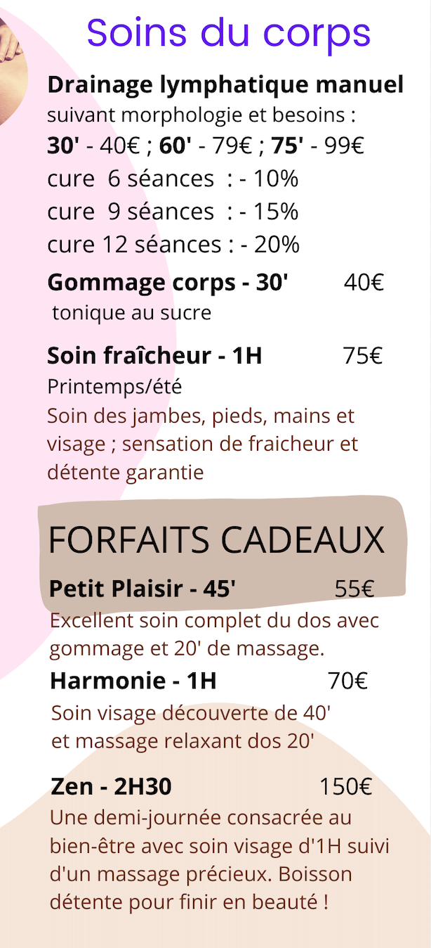 soins corps tarifs