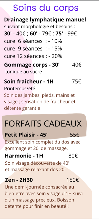 massages tarifs