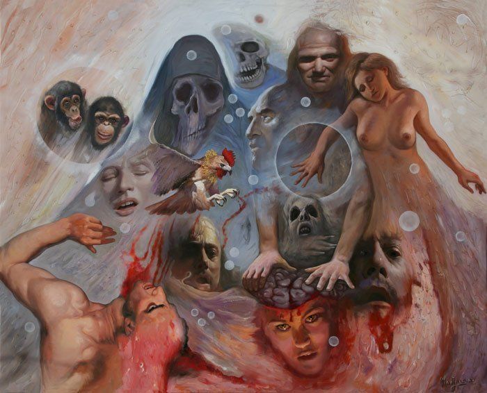 C'est souvent la déchéance d'une société : la pensée unique, la violence et ce coq génétiquement modifié pour être moderne.