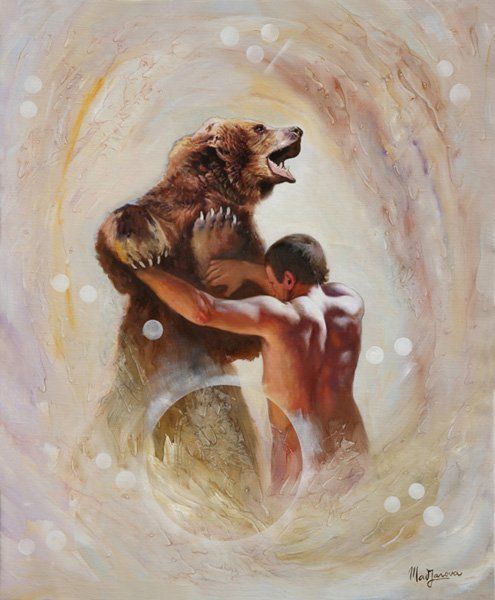 Entre la force et l'intelligence, entre l'instinct et la conscience.