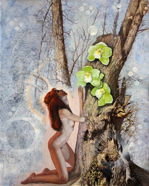 Les orchidées, symboles de sa féminité, fleurissent sur l'arbre qui dort en hiver.
