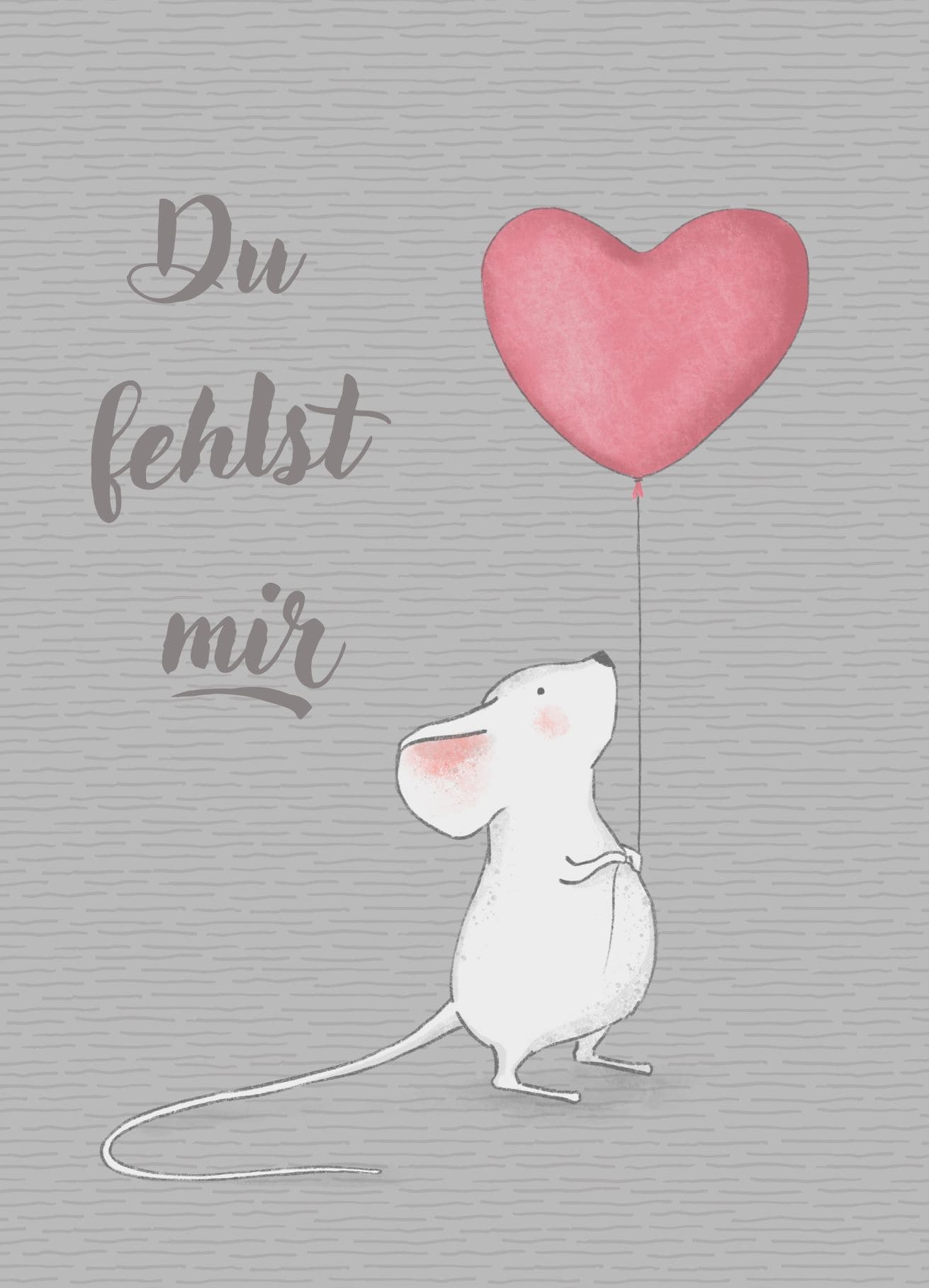 Produktfoto Postkarte Du fehlst mir. Bild von einer Maus mit Herzluftballon in der Pfote