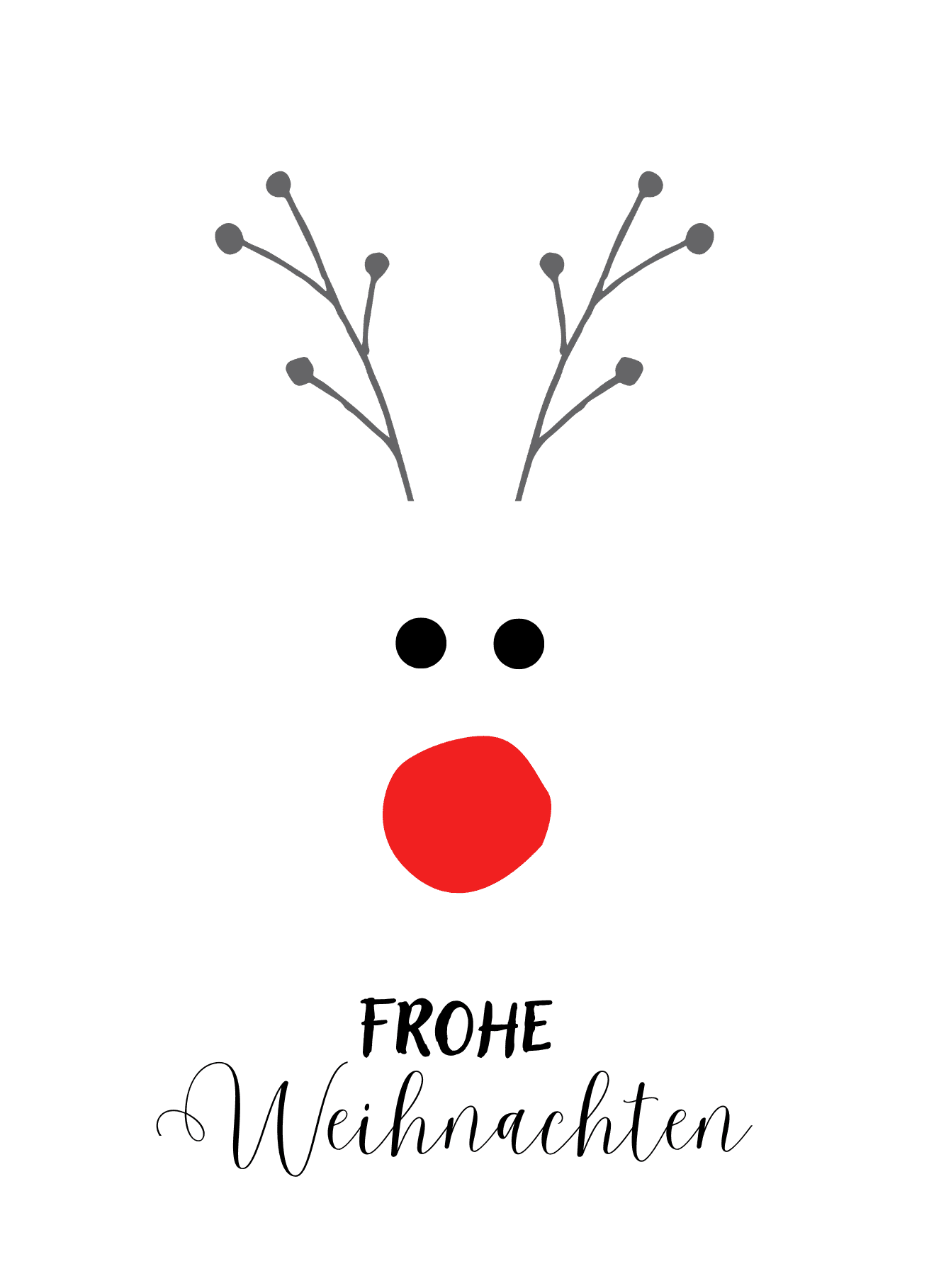 Produktfoto Postkarte Frohe Weihmachten Gesicht von Rudolph dem Rentier mit einer dicken roten Nase