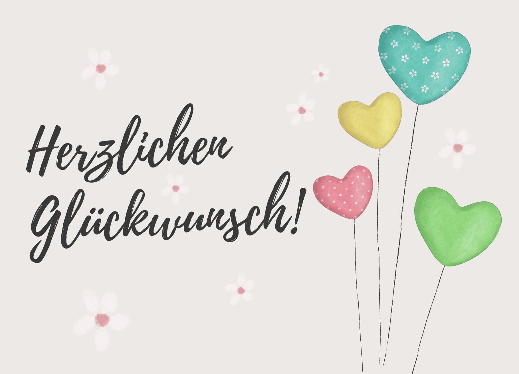 Produktfoto Postkarte Herzlichen Glückwunsch mit bunten Luftballons in Herzform
