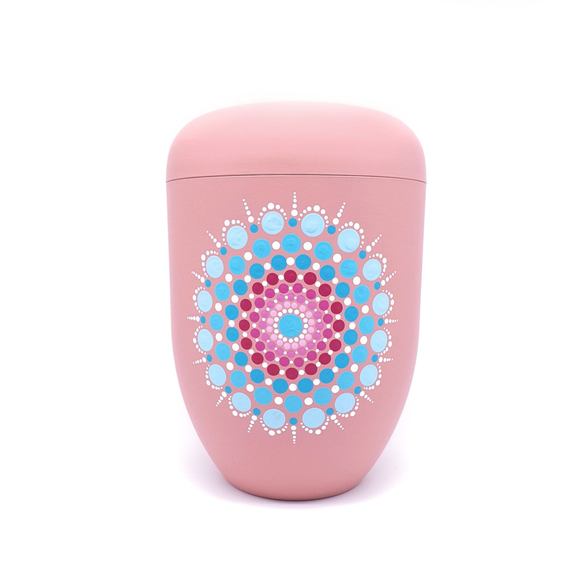 Urne bunt Mandala Biourne Urne rosa mit Mandala in Pink und Türkis Friedwaldurne