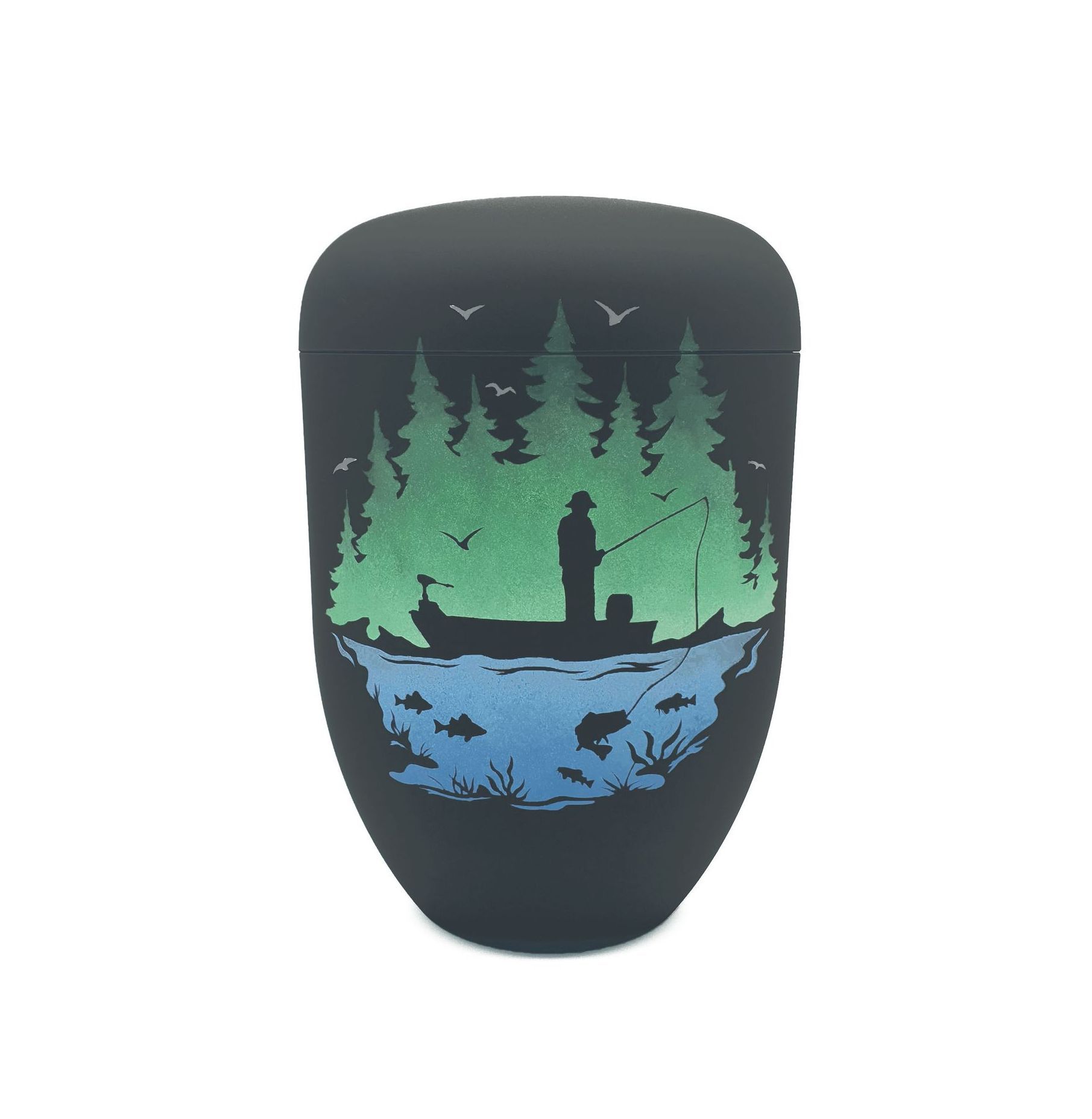 handbemalte Urne mit Angler DAs Urnenatelier