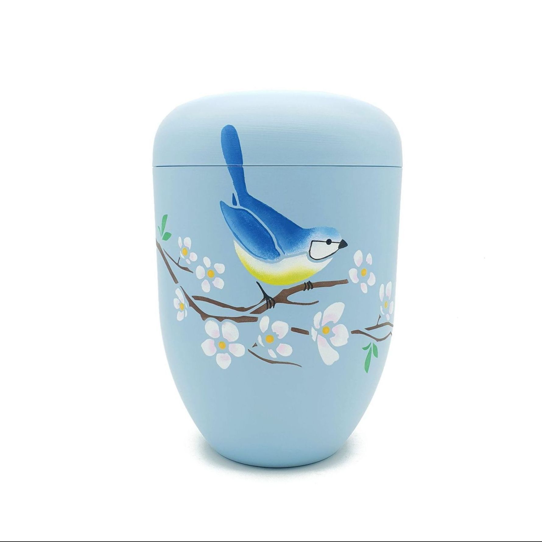 handbemalte Urne mit Meise Vogel Das Urnenetalier