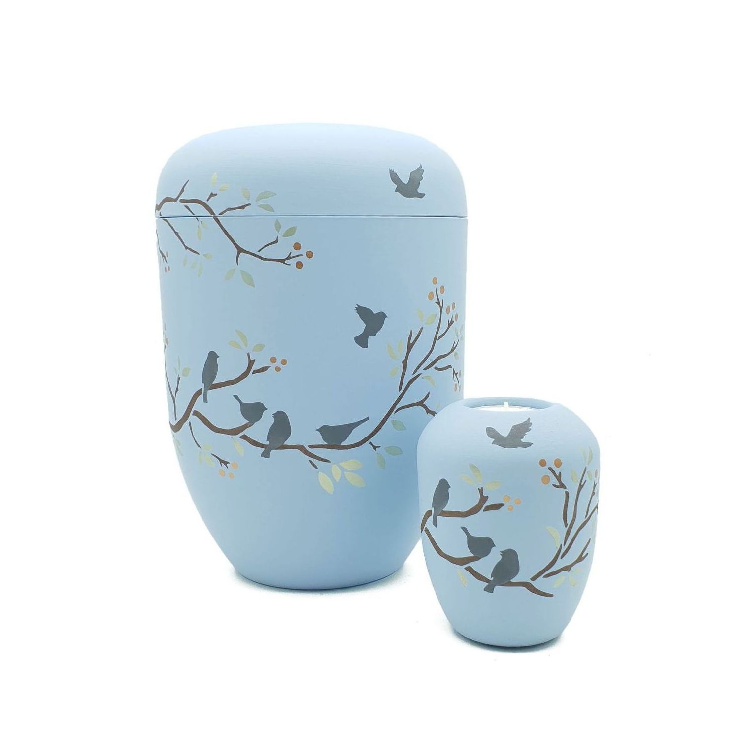 handbemalte Gedenkurne Vögel Das Urnenatelier