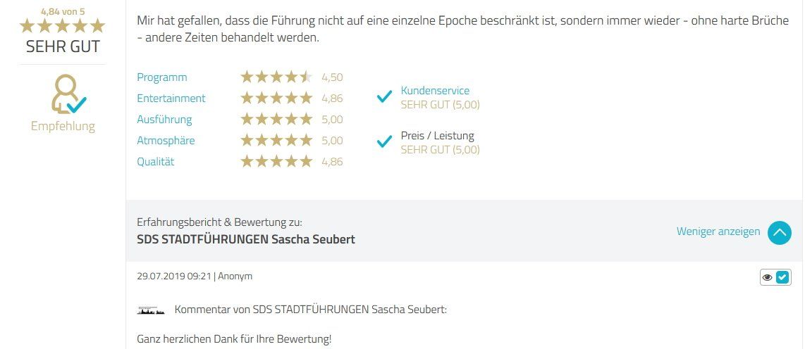 SDS STADTFÜHRUNGEN Sascha Seubert Kundenstimme Bewertung review