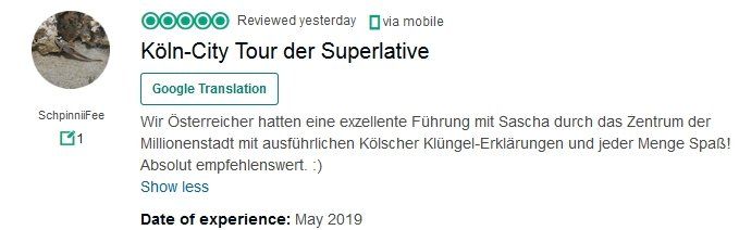 Review SDS STADTFÜHRUNGEN Sascha Seubert City tours Cologne Bonn Aachen Würzburg - Köln City Tour der Superlative