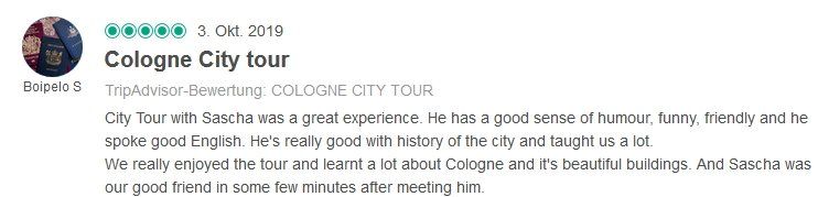 Review SDS STADTFÜHRUNGEN Sascha Seubert City tours Cologne Bonn Aachen Würzburg - great experience