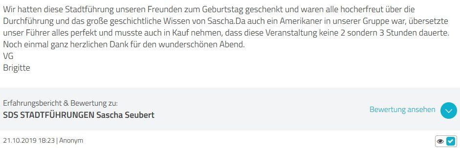SDS STADTFÜHRUNGEN Sascha Seubert Kundenstimme Bewertung review