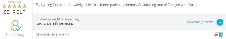 Review SDS STADTFÜHRUNGEN Sascha Seubert City tours Cologne Bonn Aachen Würzburg - amazing tour