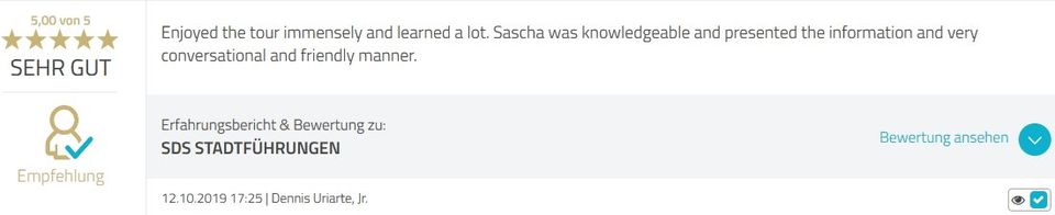 Review SDS STADTFÜHRUNGEN Sascha Seubert City tours Cologne Bonn Aachen Würzburg - enjoyed the tour immensely