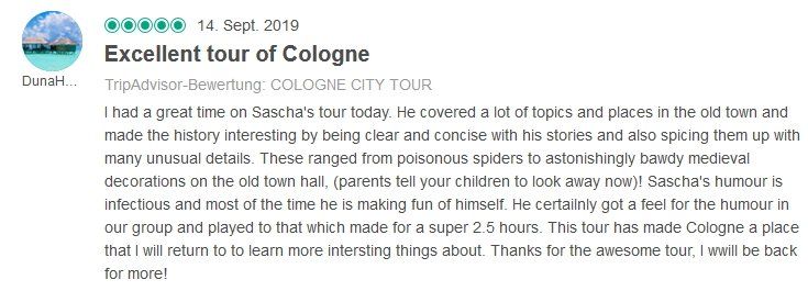 Review SDS STADTFÜHRUNGEN Sascha Seubert City tours Cologne Bonn Aachen Würzburg - excellent tour of Cologne