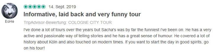Review SDS STADTFÜHRUNGEN Sascha Seubert City tours Cologne Bonn Aachen Würzburg - informative laid back and very funny tour